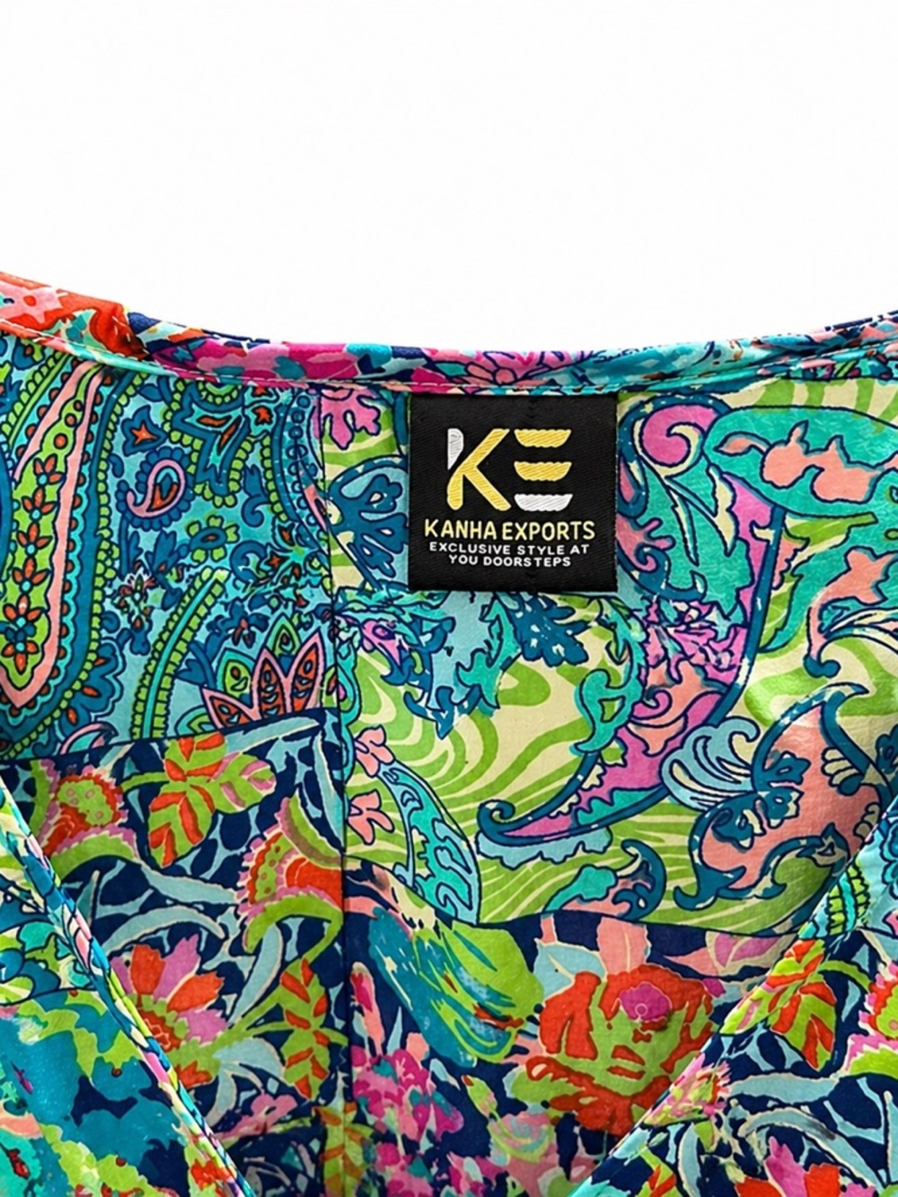 Kanha Exports Boho Paisley Rayon Tunic Large Kimono Sleeve Resortwear - Picture 5 of 7